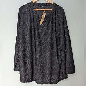 Bloom‎ Chic Black Textured Relaxed Fit Long Sleeve Tunic Lightweight